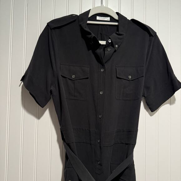 Equipment Black Silk Shirt Dress Belted Size Medium - Picture 2 of 8